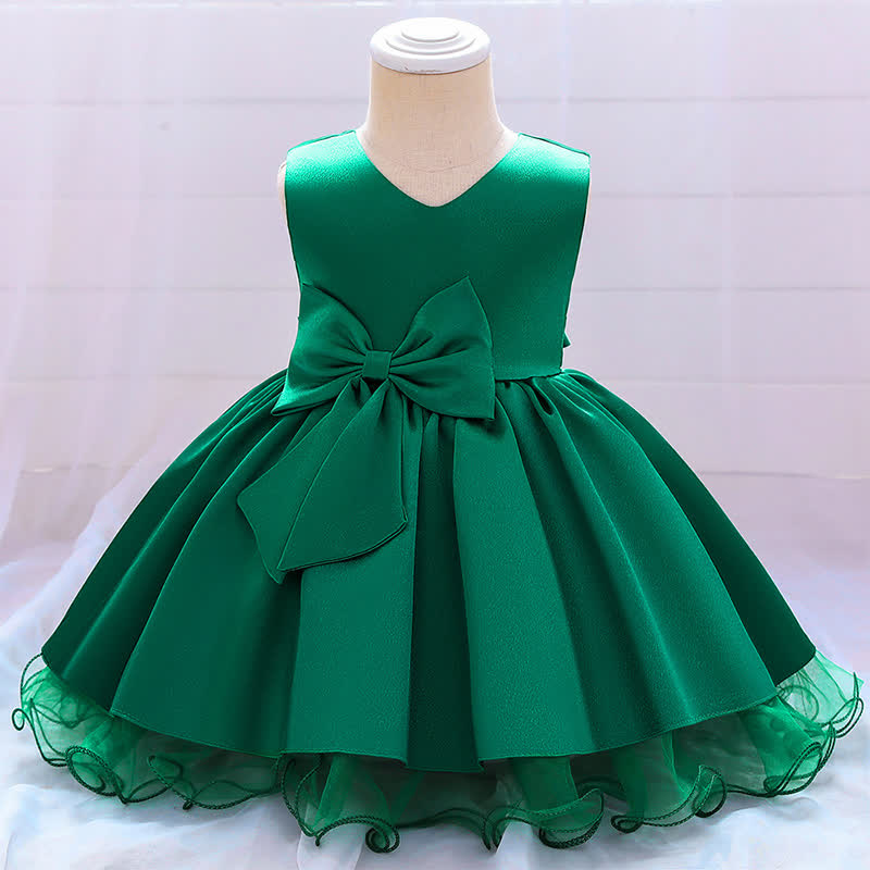 Satin Bow Sleeveless Midi Dresses - Green - 5-6Y - image 7
