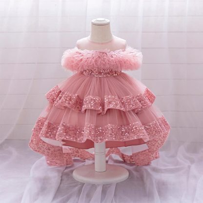Mesh Bow Sleeveless Midi Dresses - Pink - 4-5Y - image 1