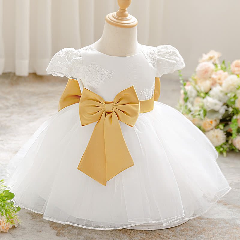 Embroidery Mesh Bow Short Sleeve Shorts Dresses - image 5