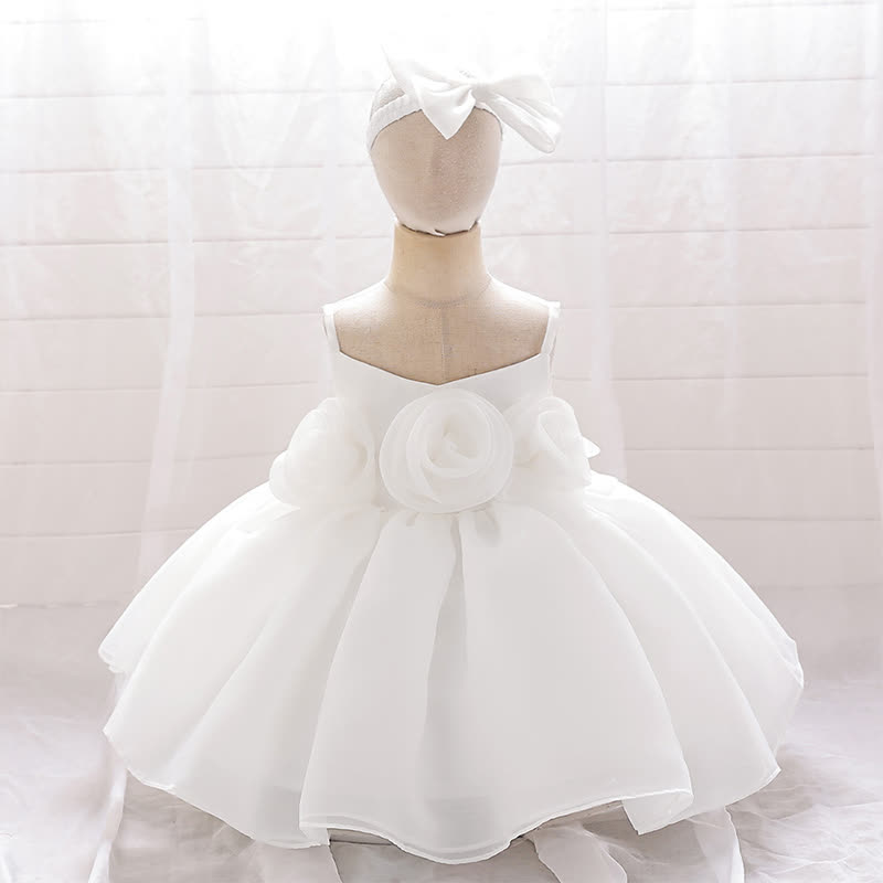 Organza Rosette Sleeveless Shorts Dresses - White - 1-2Y - image 33
