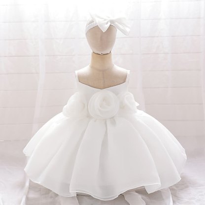 Organza Rosette Sleeveless Shorts Dresses - White - 1-2Y - image 33