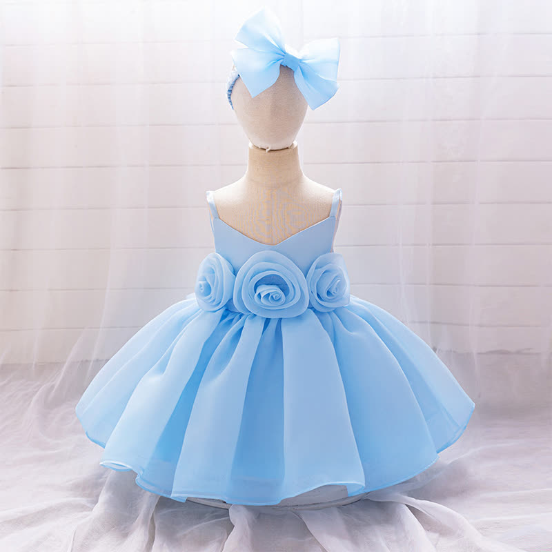 Organza Rosette Sleeveless Shorts Dresses - Blue - 1-2Y - image 20