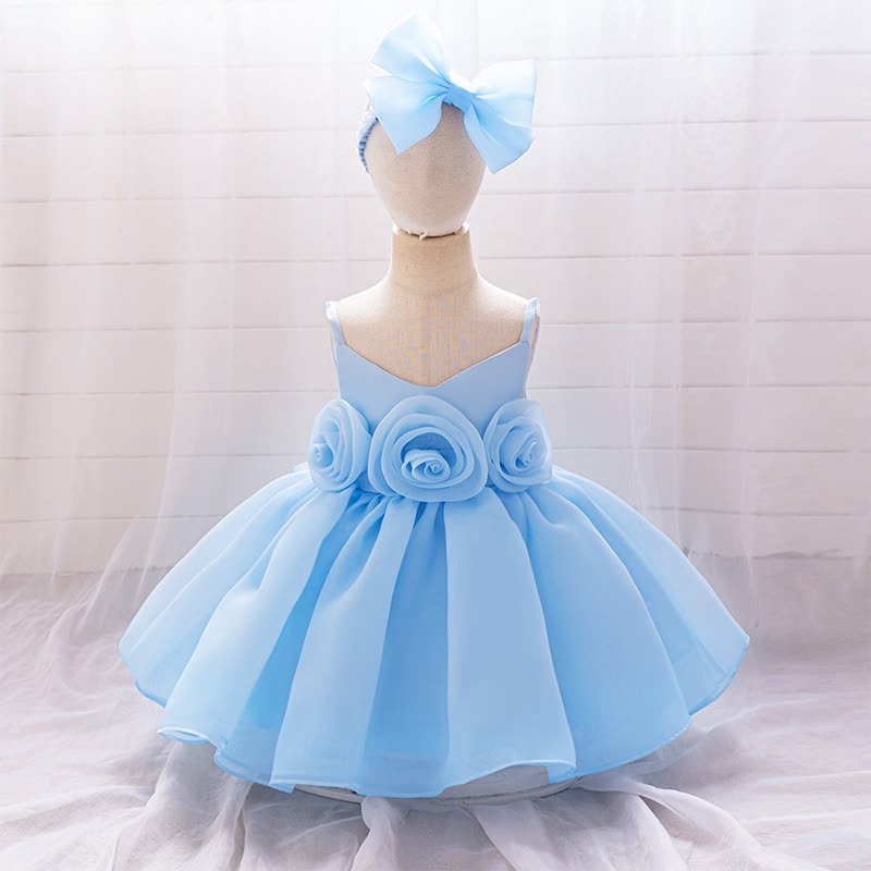 Organza Rosette Sleeveless Shorts Dresses - Blue - 1-2Y - image 20