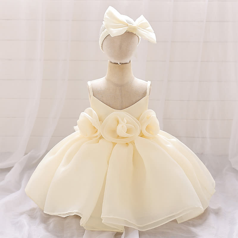 Organza Rosette Sleeveless Shorts Dresses - Champagne - 1-2Y - image 24