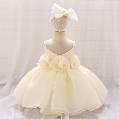 Organza Rosette Sleeveless Shorts Dresses - Champagne - 1-2Y - image 24