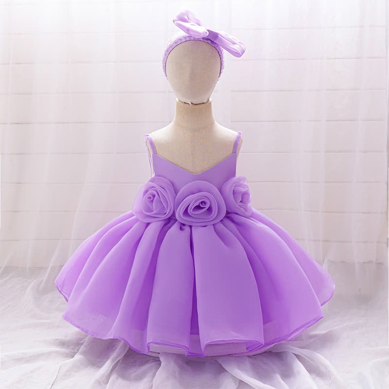Organza Rosette Sleeveless Shorts Dresses - Purple - 1-2Y - image 15