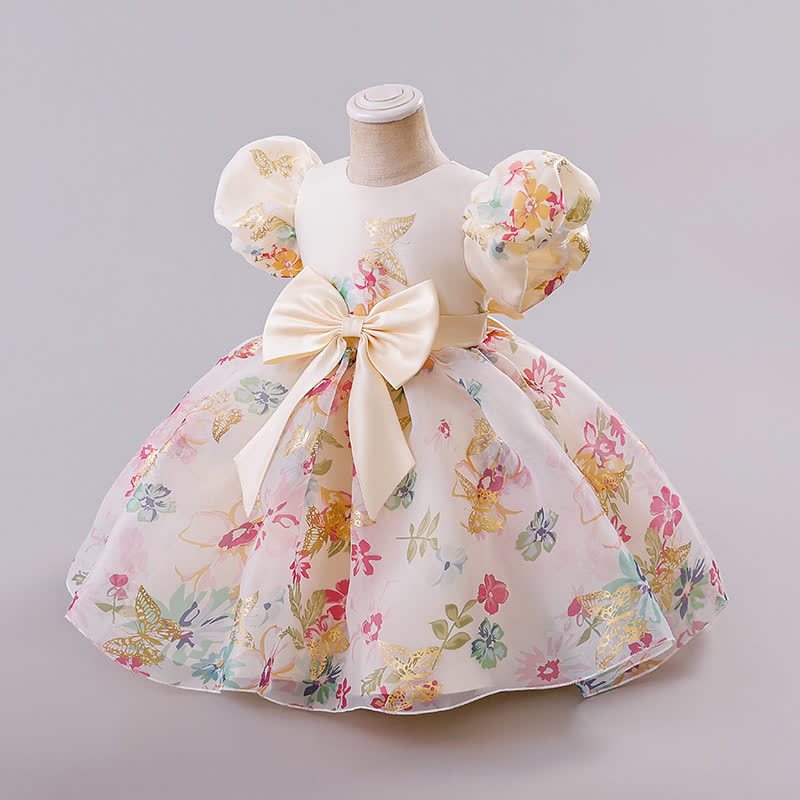 Organza Bow Short Sleeve Non-Positioned Midi Floral Dresses - image 2