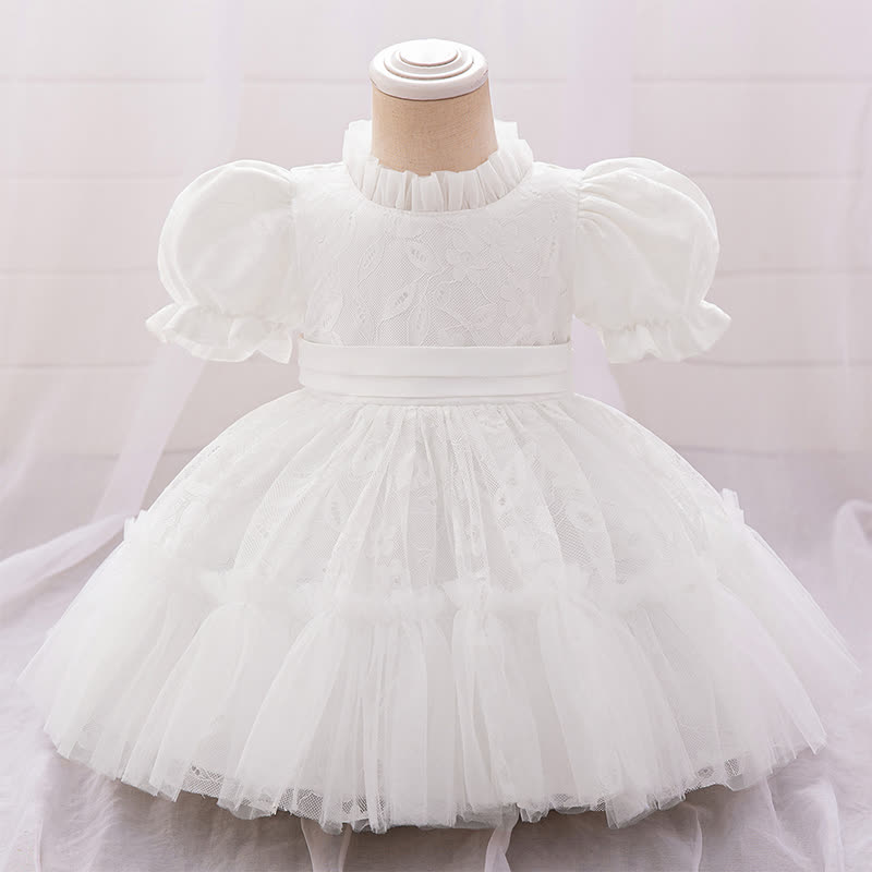 Lace Ruched Short Sleeve Midi Dresses - White - 18-24M - image 1