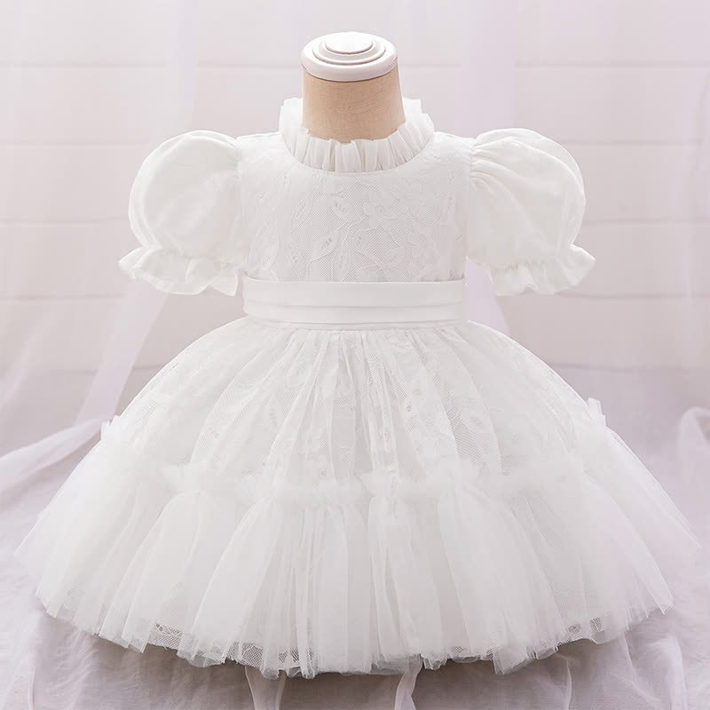 Lace Ruched Short Sleeve Midi Dresses - White - 18-24M - image 1