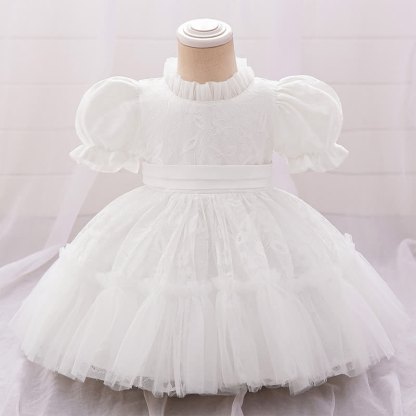 Lace Ruched Short Sleeve Midi Dresses - White - 18-24M - image 1