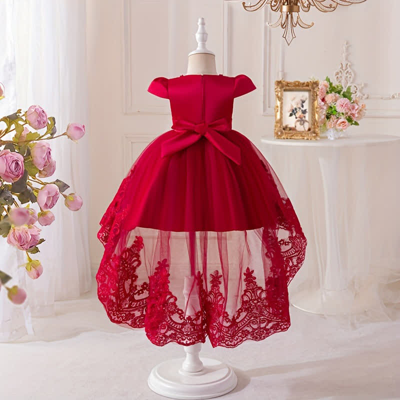 Mesh Bow Imitation Pearls Cap Sleeve Midi Dresses - image 2