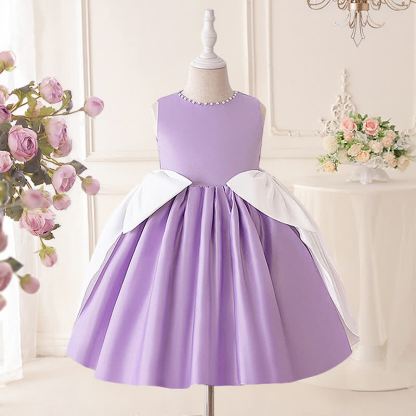 Satin Bow Sleeveless Midi Dresses - Purple - 8Y - image 1