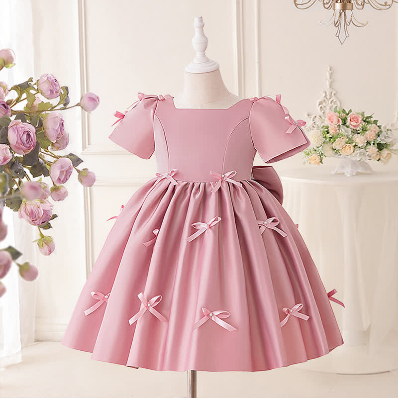Satin Bow Short Sleeve Midi Dresses - image 2