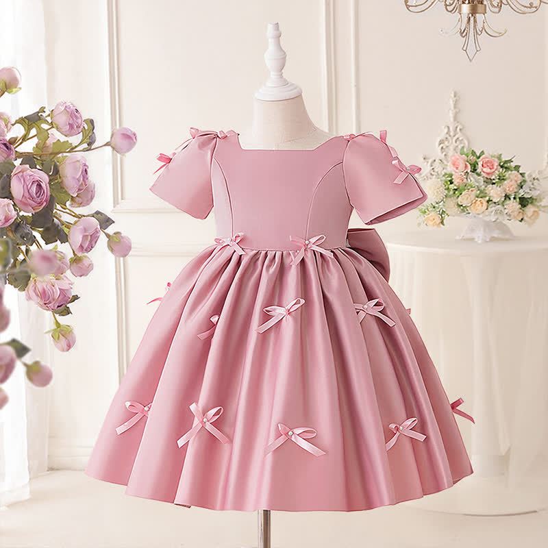 Satin Bow Short Sleeve Midi Dresses - image 2