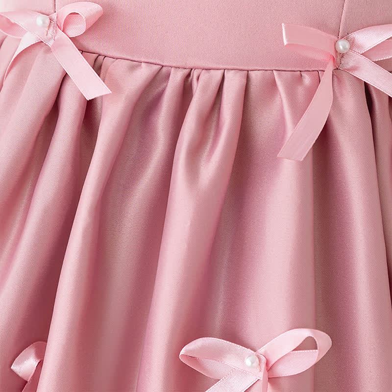 Satin Bow Short Sleeve Midi Dresses - image 4