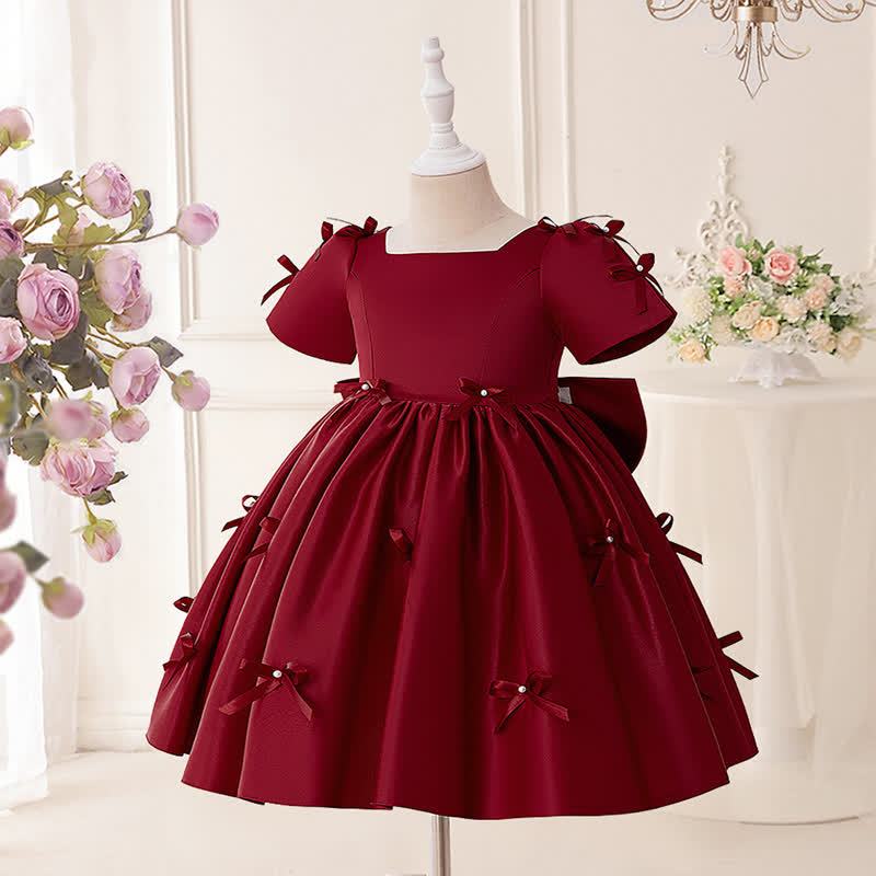 Satin Bow Short Sleeve Midi Dresses - image 6