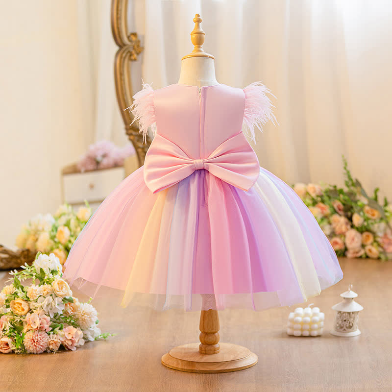 [Archive Sale] Mesh Butterfly Rainbow Butterfly Feather-trimmed Rosette Sleeveless Mid-long Dresses - image 4