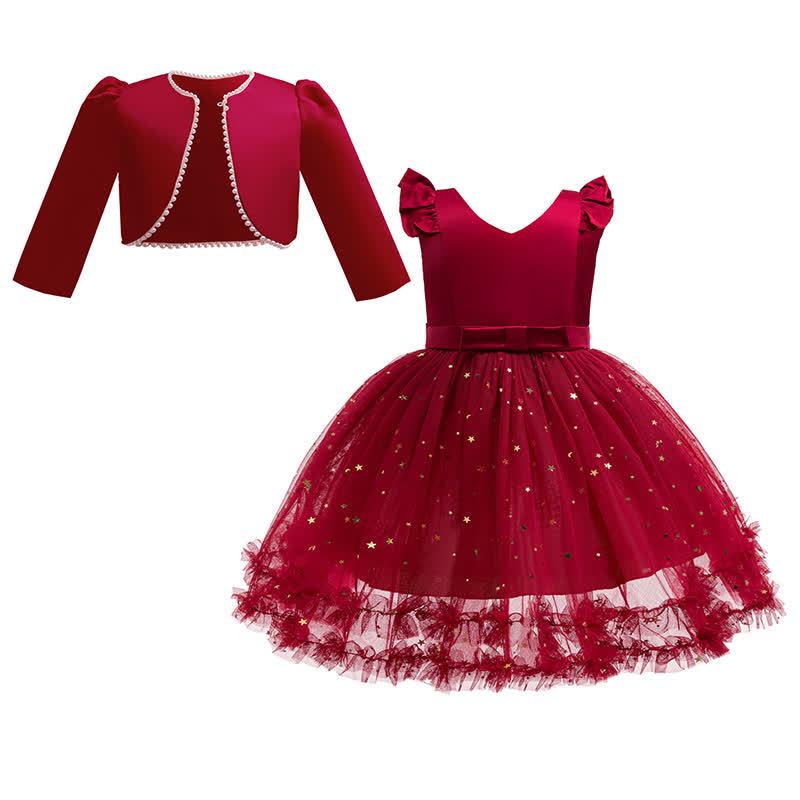 Silk Fabrics Bow Long Sleeve Midi Two-piece Set - Red - 9-10Y - image 1