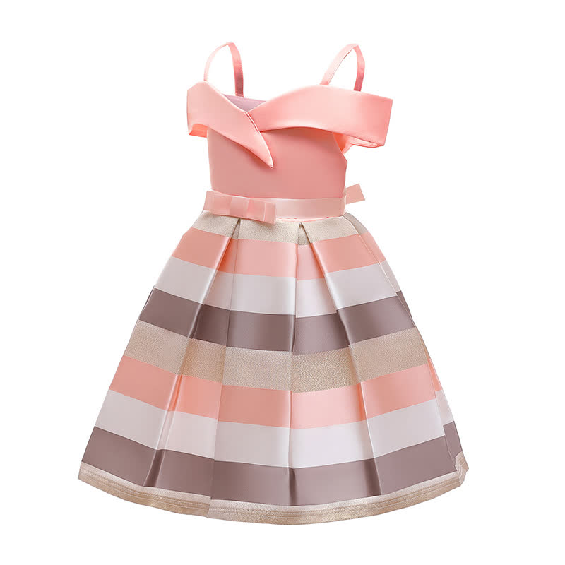 Satin Striped Bow Short Sleeve Midi Dresses - image 9