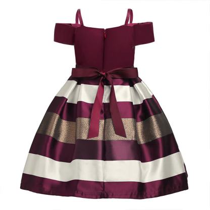 Satin Striped Bow Short Sleeve Midi Dresses - image 13