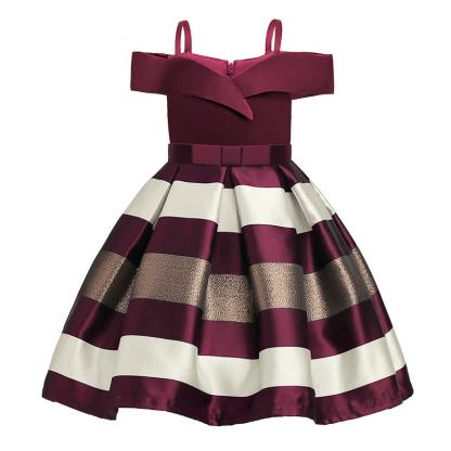 Satin Striped Bow Short Sleeve Midi Dresses - Wine - 9-10Y - image 12