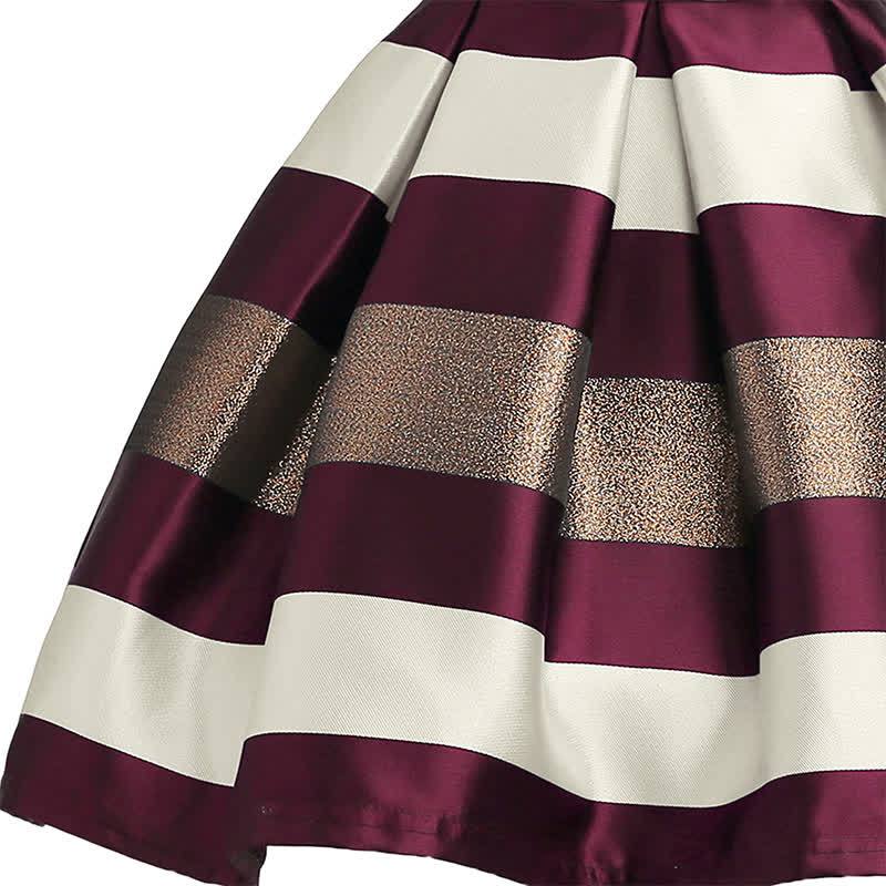 Satin Striped Bow Short Sleeve Midi Dresses - image 15