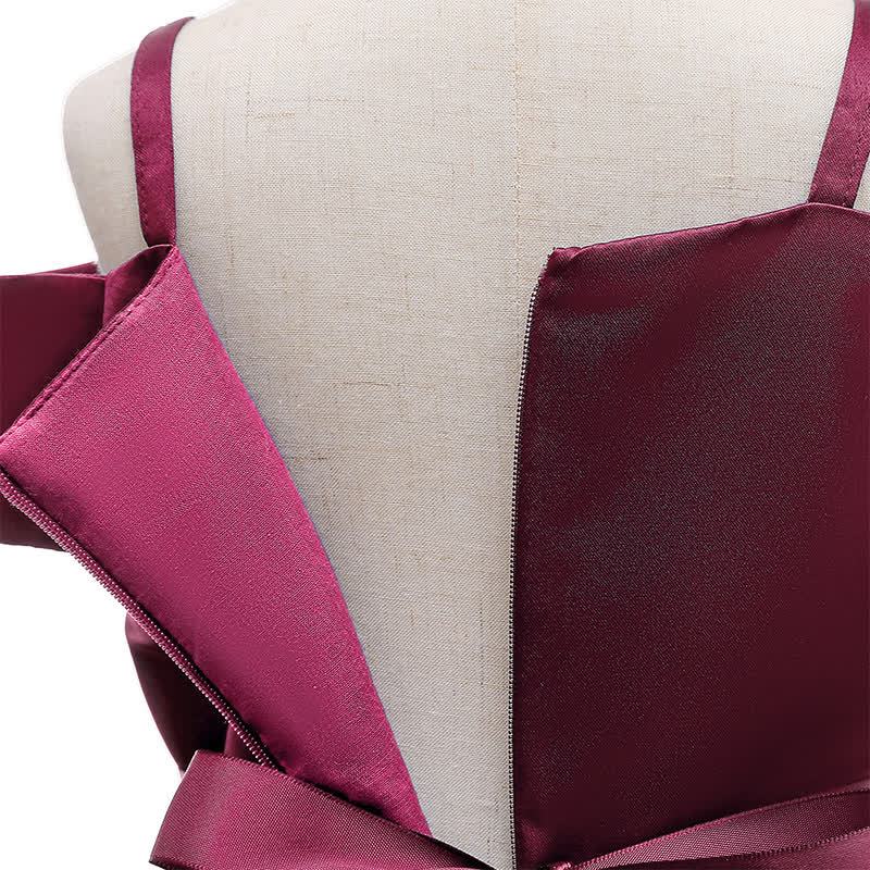 Satin Striped Bow Short Sleeve Midi Dresses - image 14