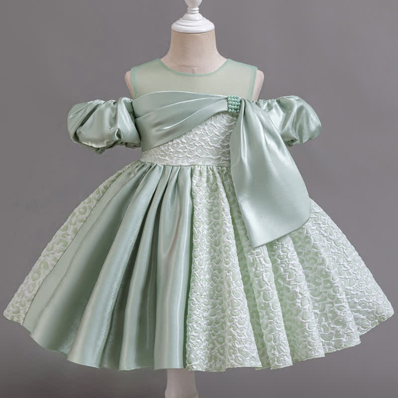 Satin Split Joint Short Sleeve Midi Dresses - Green - 5-6Y - image 6