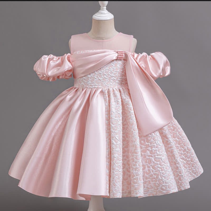 Satin Split Joint Short Sleeve Midi Dresses - Pink - 5-6Y - image 1