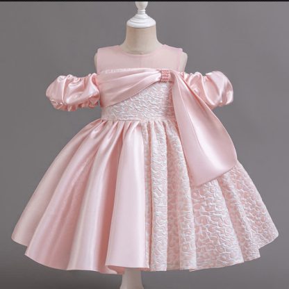 Satin Split Joint Short Sleeve Midi Dresses - Pink - 5-6Y - image 1