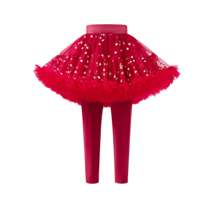 Mesh Stamped Bronzing Ballet Long Dresses - Red - 8-9Y - image 1