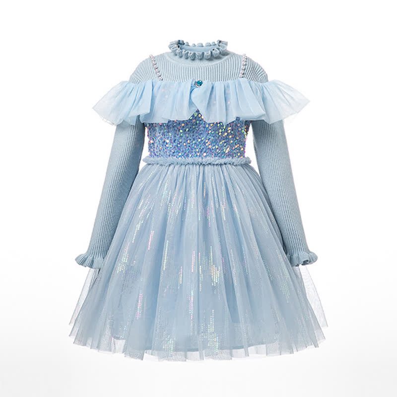 Mesh Hollow Out Short Sleeve Long Dresses - Blue - 9-12Y - image 13