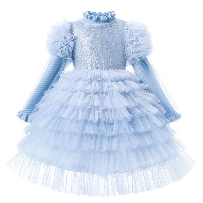 Mesh Hollow Out Short Sleeve Long Dresses - Sky Blue - 9-12Y - image 12