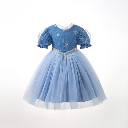 Mesh Hollow Out Short Sleeve Long Dresses - Elsa - 9-12Y - image 1