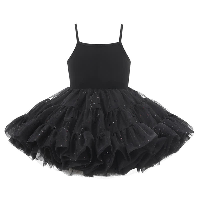 Mesh Sequins Ballet Glitter Gallus Midi Dresses - Black - 7-8Y - image 1