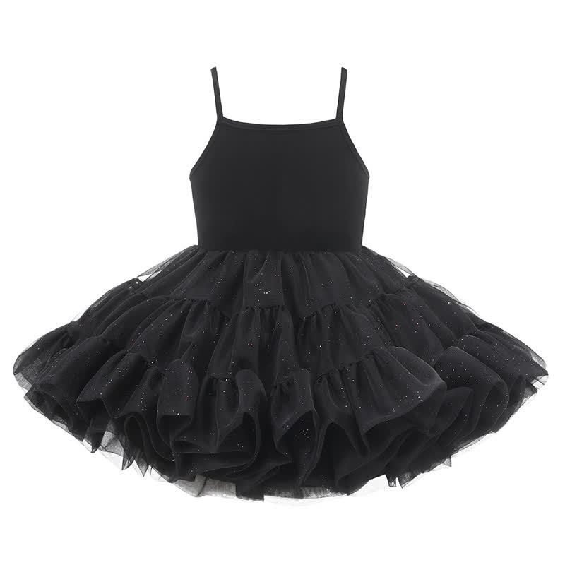 Mesh Sequins Ballet Glitter Gallus Midi Dresses - Black - 7-8Y - image 1