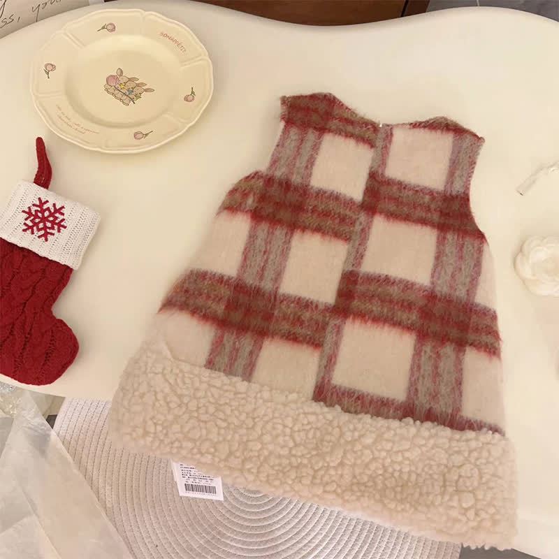 [Archive Sale] Woolen Plaid  Bow Sleeveless Short Dresses - image 2