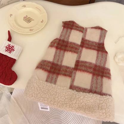 [Archive Sale] Woolen Plaid  Bow Sleeveless Short Dresses - image 2