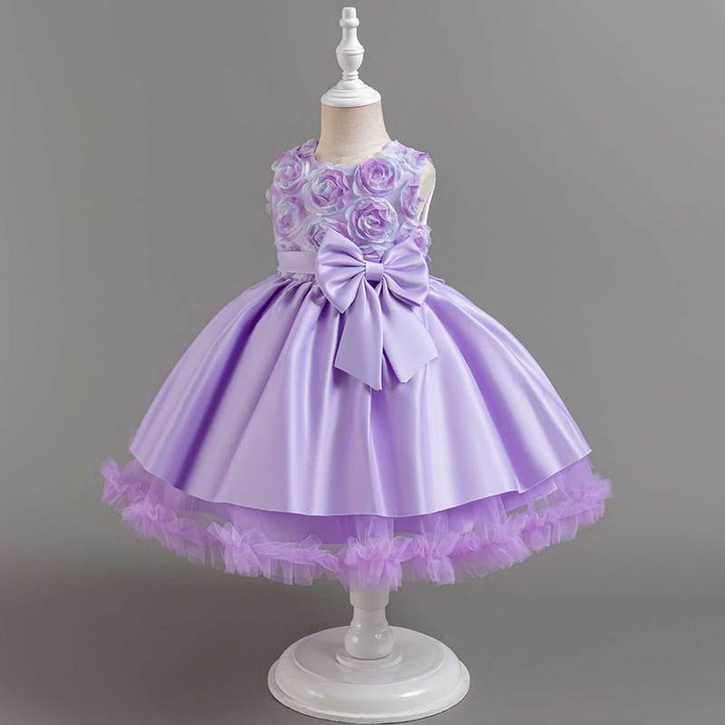 [Archive Sale] Satin & Mesh Bow Sleeveless Mid-long Dresses - Purple - 9-12M - image 7