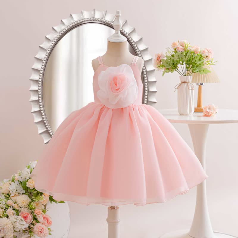 Satin & Organza Sleeveless Mid-long Dresses - Pink - 7-8Y - image 1