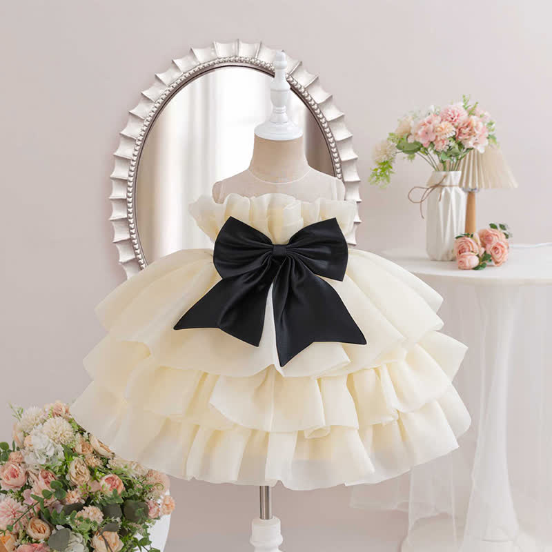 Organza Bow Sleeveless Mid-long Dresses - Champagne - 5-6Y - image 9