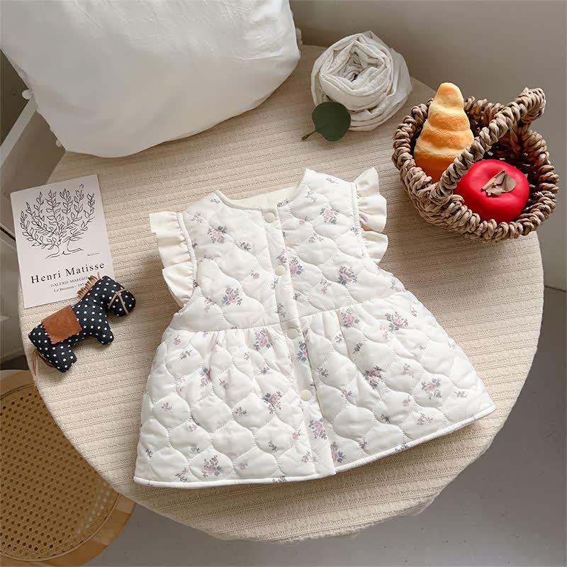 [Archive Sale] Cotton-blend Floral  Sleeveless Mid-long Outerwear - Beige - 6-9M - image 1