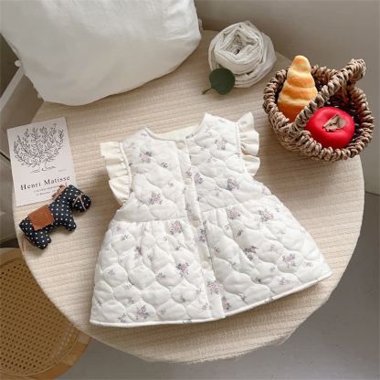 [Archive Sale] Cotton-blend Floral  Sleeveless Mid-long Outerwear - Beige - 6-9M - image 1