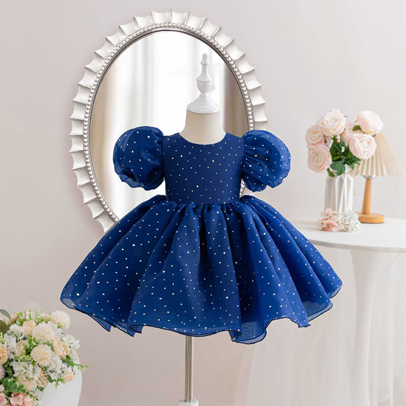 Organza  Short Sleeve Mid-long Dresses - Navy Blue - 5-6Y - image 1