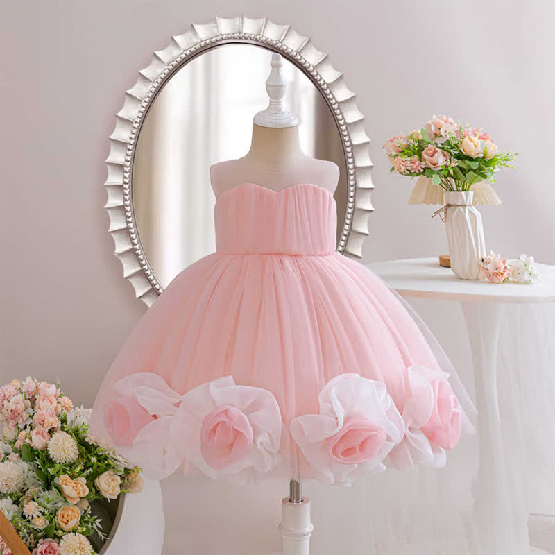 Mesh  Sleeveless Mid-long Dresses - Pink - 5-6Y - image 1