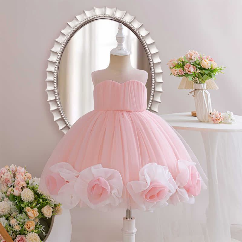 Mesh  Sleeveless Mid-long Dresses - Pink - 5-6Y - image 1