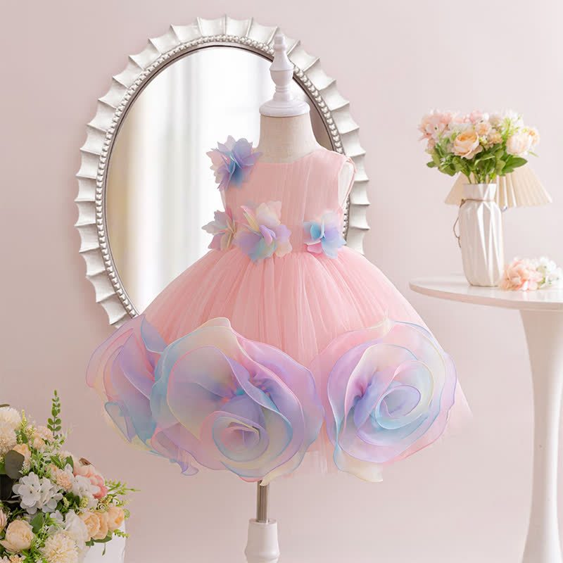 Mesh Sleeveless Mid-long Dresses - Pink - 5-6Y - image 2