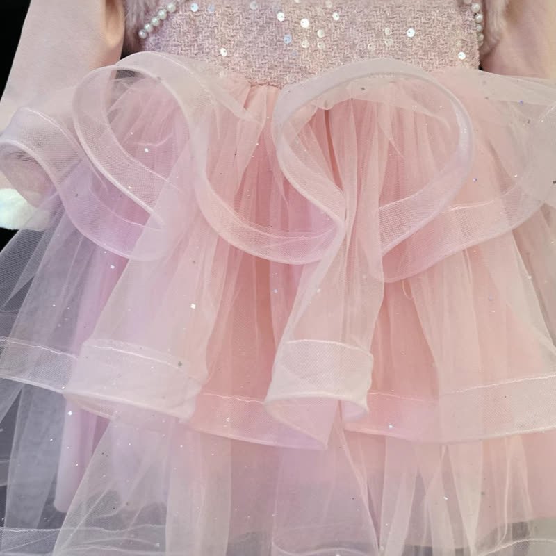 Sequins & Mesh Pearl Long Sleeve Mid-long Dresses - image 3