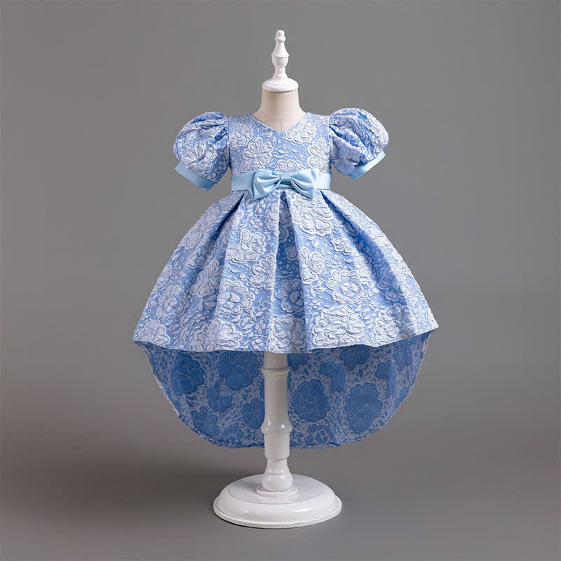 [Archive Sale] Jacquard Embossed Printing Irregular Craftsmanship Jacquard Short Sleeve Mid-long Dresses - Blue - 6Y【110cm】 - image 8