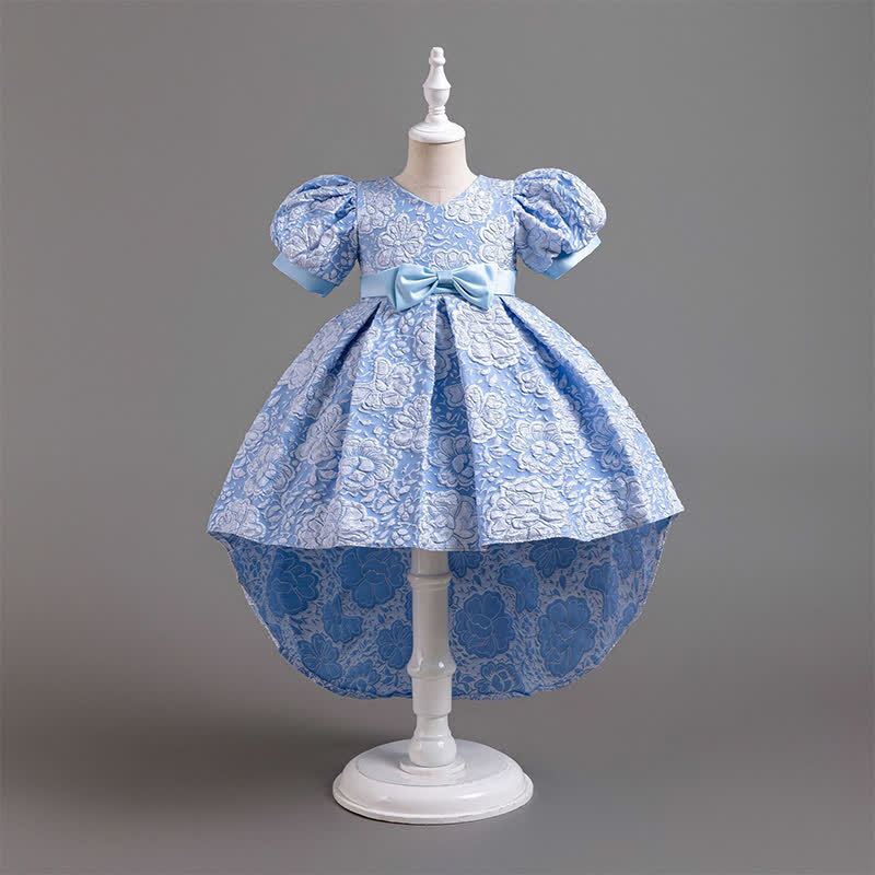 [Archive Sale] Jacquard Embossed Printing Irregular Craftsmanship Jacquard Short Sleeve Mid-long Dresses - Blue - 6Y【110cm】 - image 8